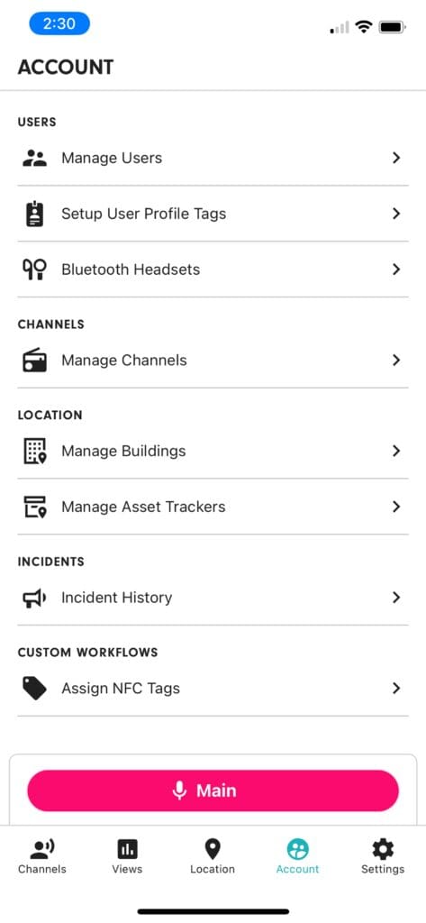 A view of the Account section on the Relay App