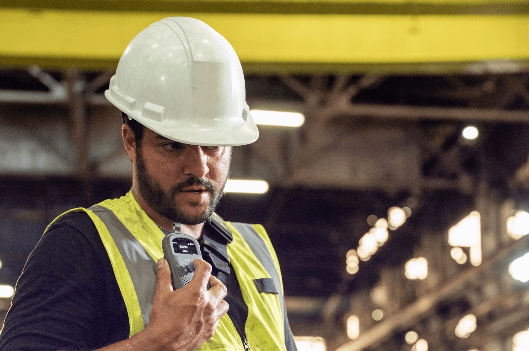 Man communicating in a manufacturing environment with his RelayX