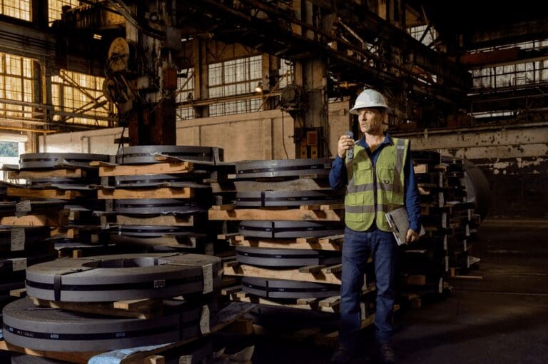 Man on job site using RelayX for team communication