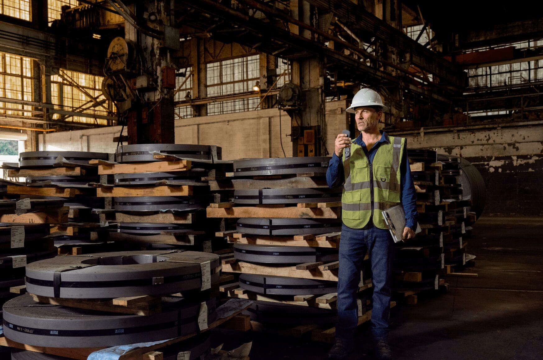 Man on job site using RelayX for team communication