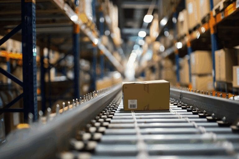 Package on conveyor belt