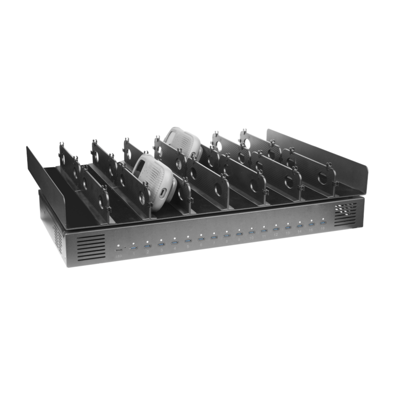 16 Port USB Charging Station - Side with Device - 03