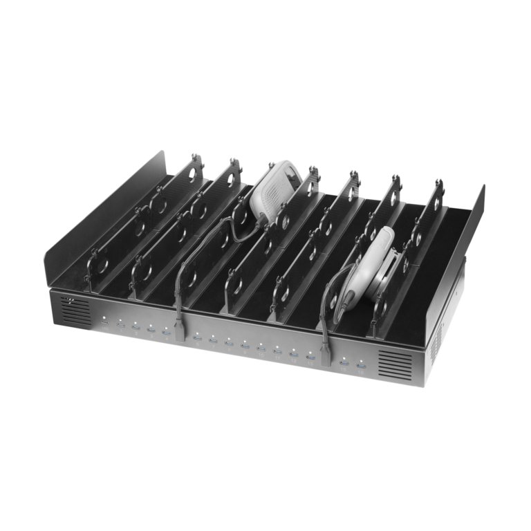 16 Port USB Charging Station - Top with device - 02