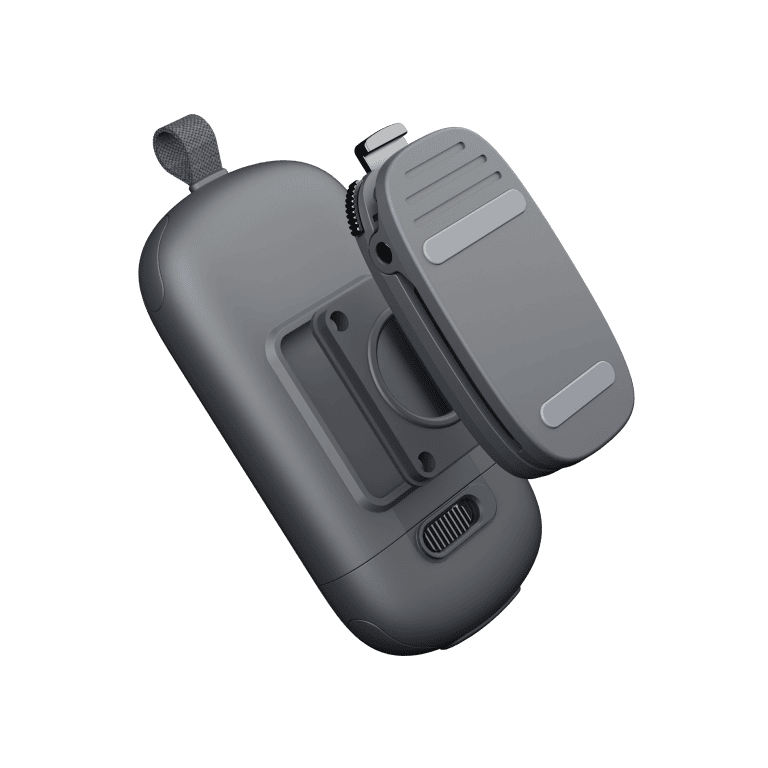 Rear view of the RelayX Modular Case featuring a detachable heavy-duty belt clip aligning with the central mounting socket.