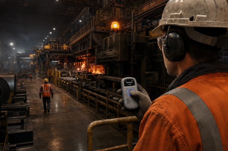 Steel operator communicating via Relay on a loud production floor