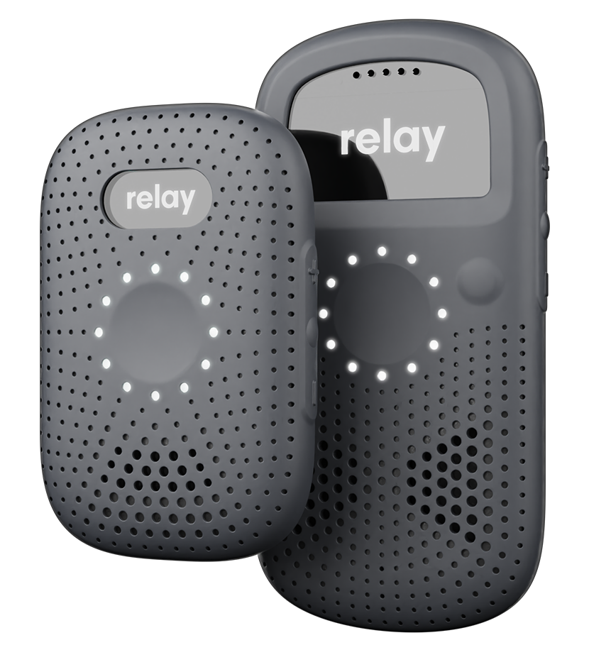 RelayM and RelayX communication devices shown front and back